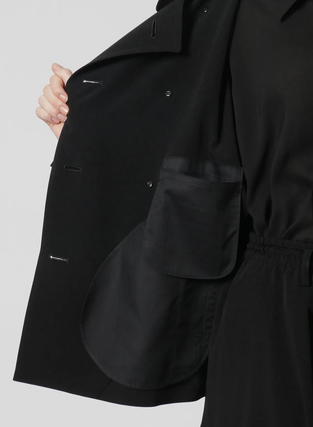 [Y's-Black Name]TRIACETATE POLYESTER CREPE de CHINE DOUBLE FRONT BLOUSON