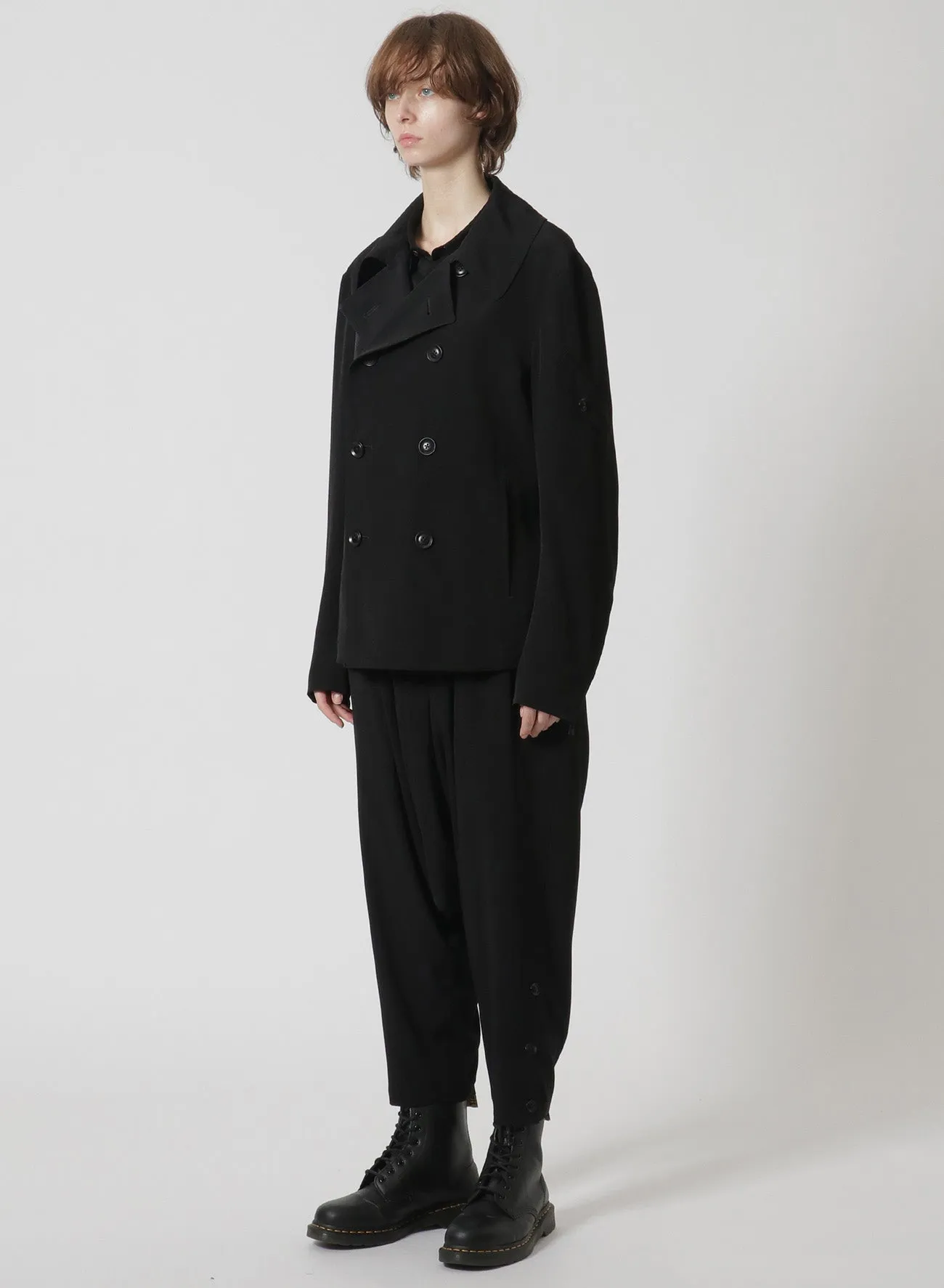 [Y's-Black Name]TRIACETATE POLYESTER CREPE de CHINE DOUBLE FRONT BLOUSON