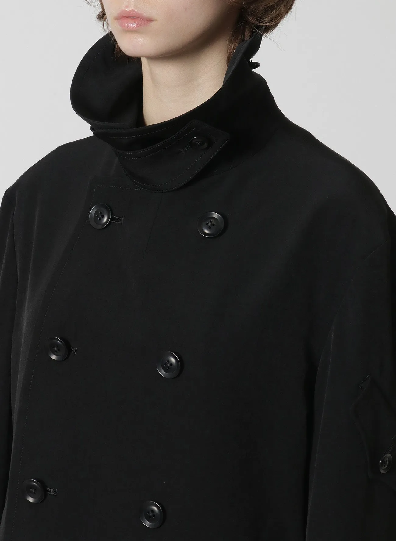 [Y's-Black Name]TRIACETATE POLYESTER CREPE de CHINE DOUBLE FRONT BLOUSON