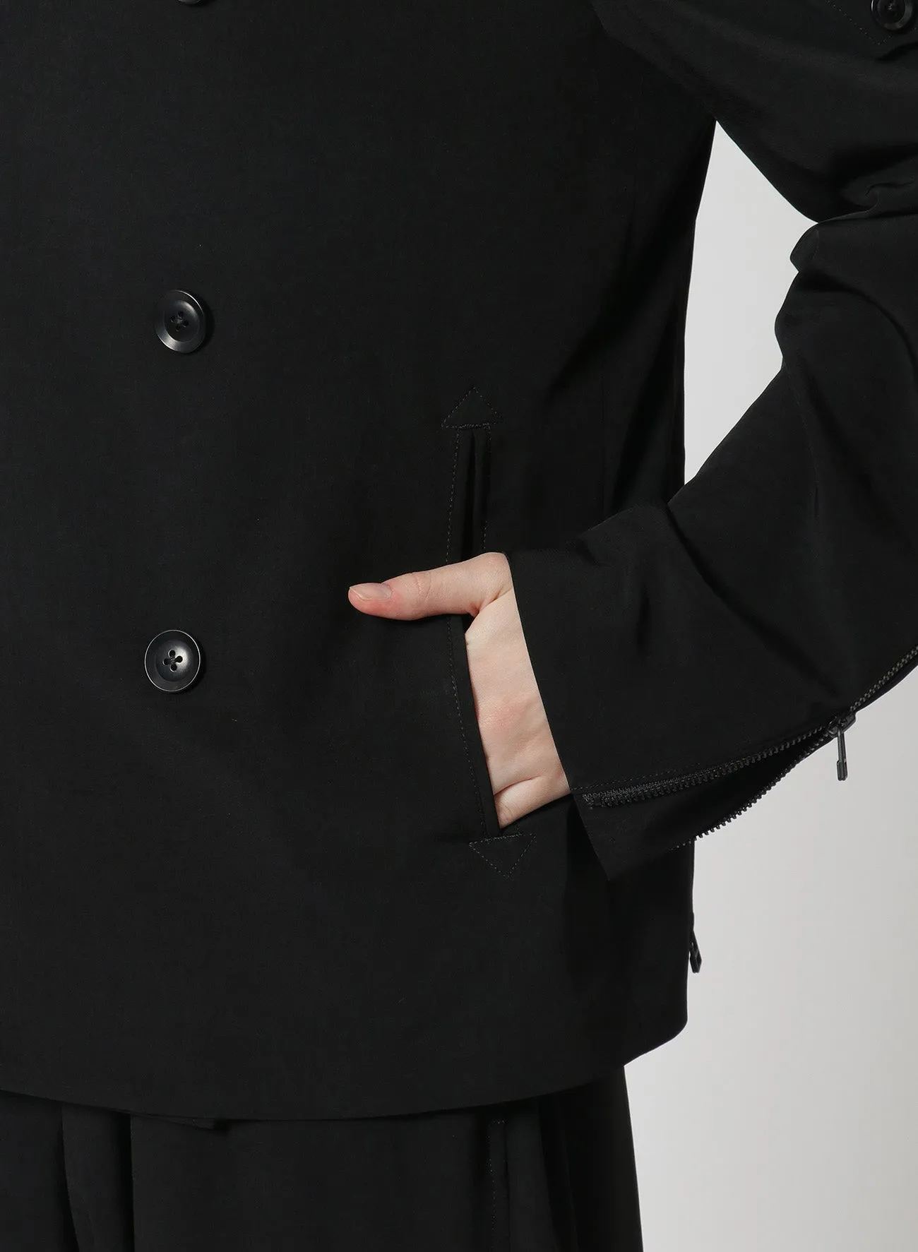 [Y's-Black Name]TRIACETATE POLYESTER CREPE de CHINE DOUBLE FRONT BLOUSON