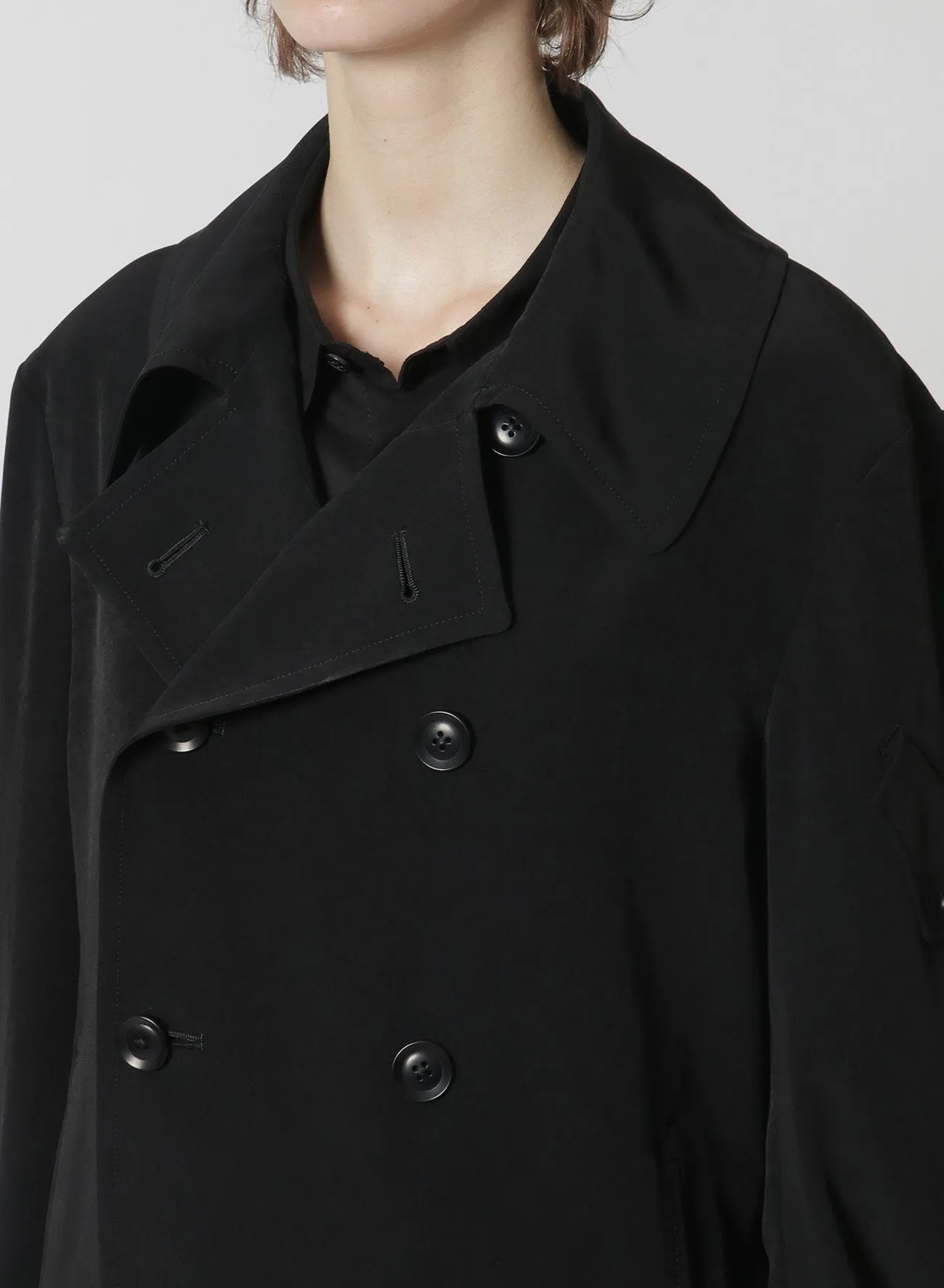 [Y's-Black Name]TRIACETATE POLYESTER CREPE de CHINE DOUBLE FRONT BLOUSON