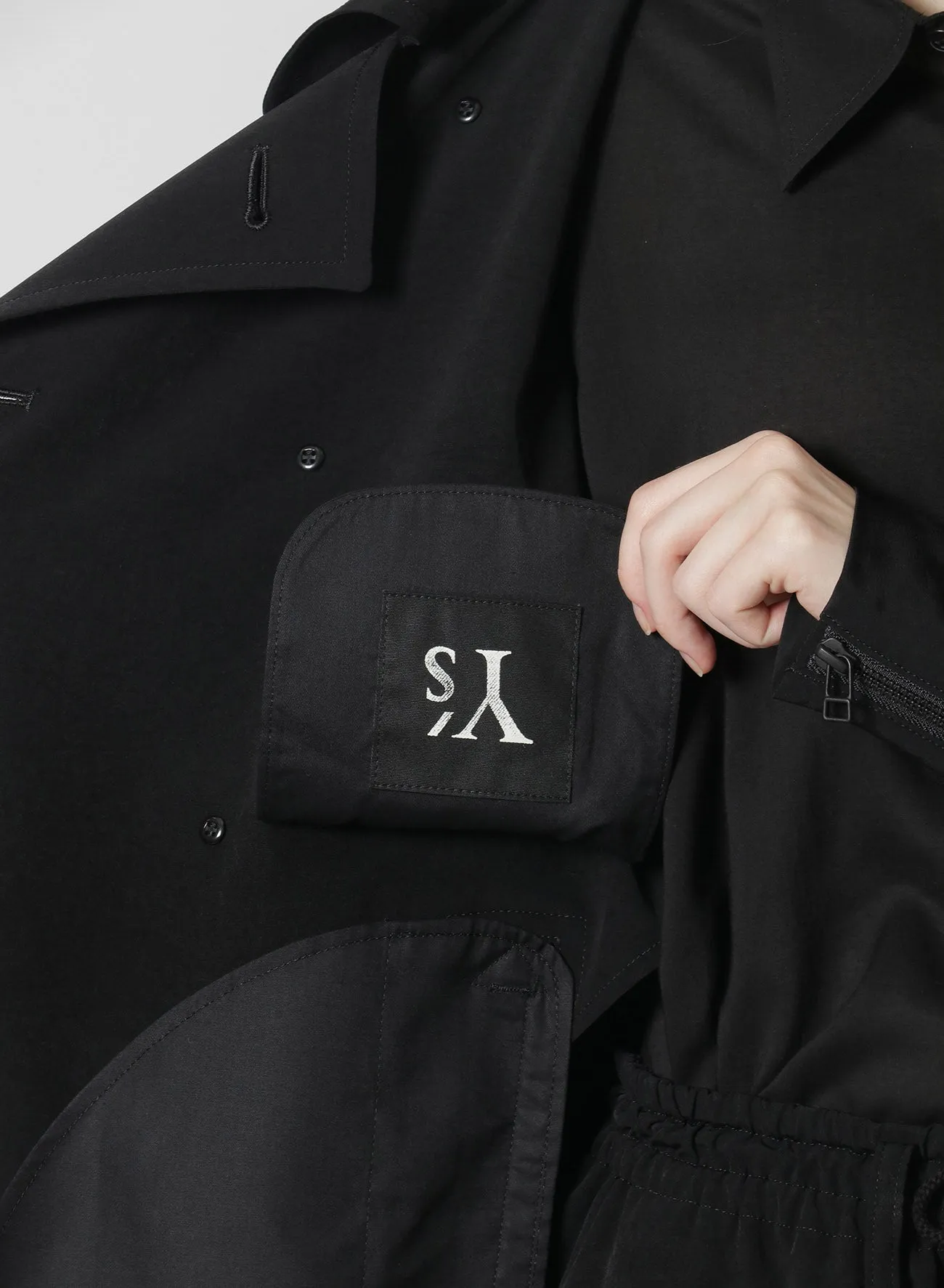 [Y's-Black Name]TRIACETATE POLYESTER CREPE de CHINE DOUBLE FRONT BLOUSON